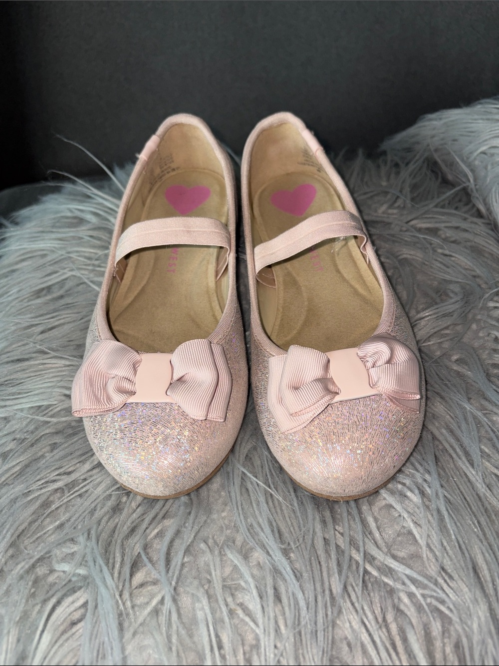 Nine West Girls Pink Glitter Bow Mary Jane Flats